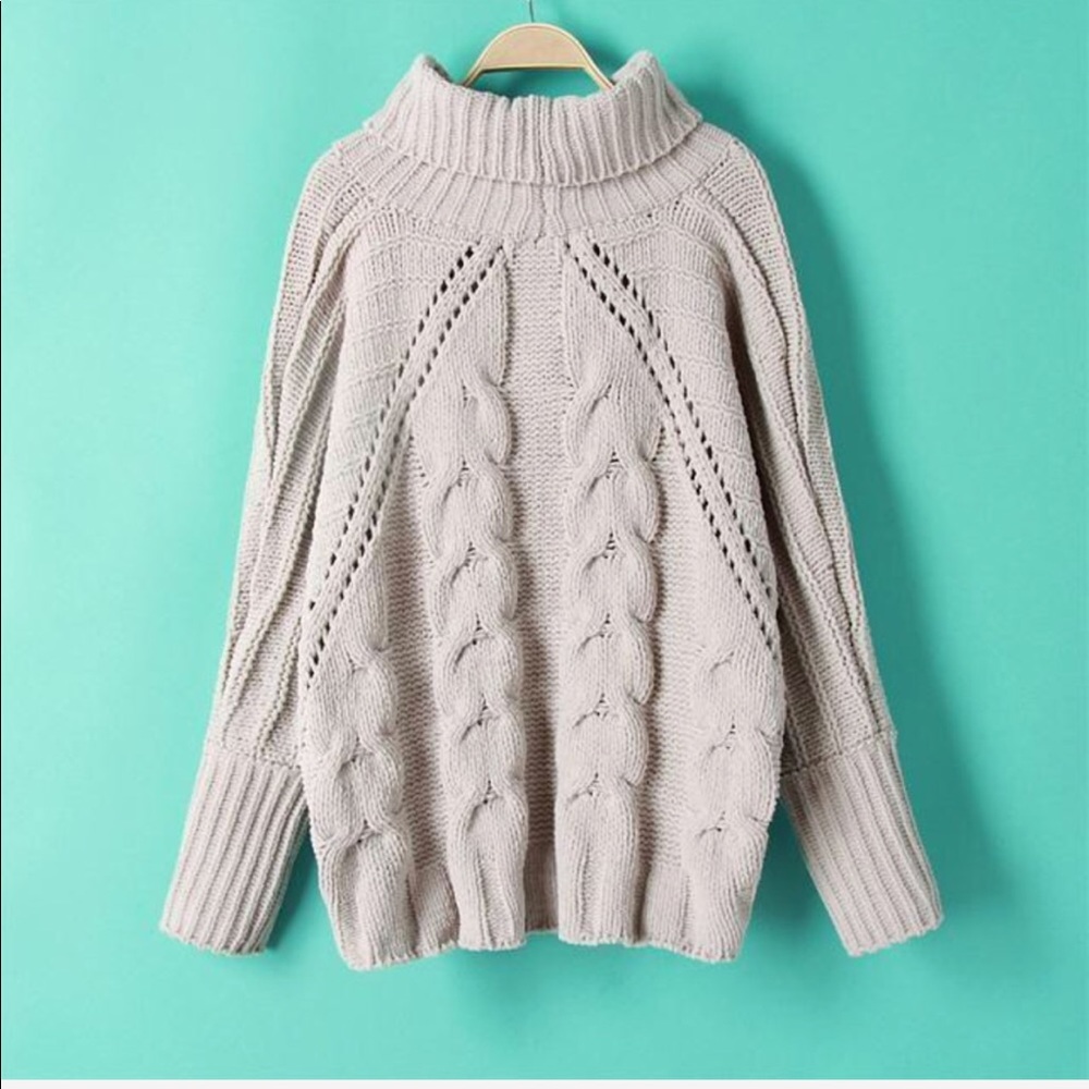 SOFT cowl neck tan beige cable knit sweater NWT - Picture 3 of 4